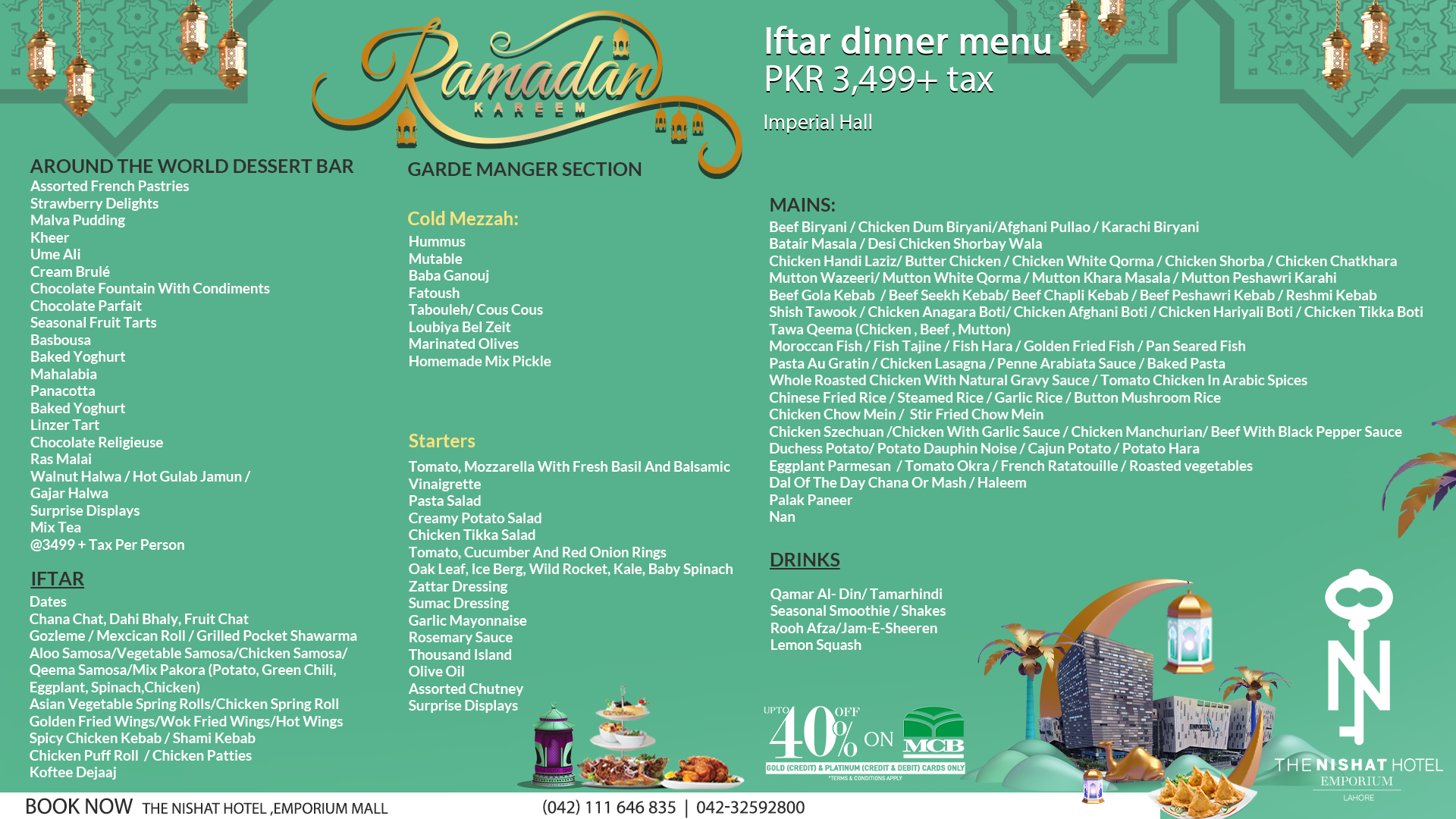 iftar dinner buffet menu & price