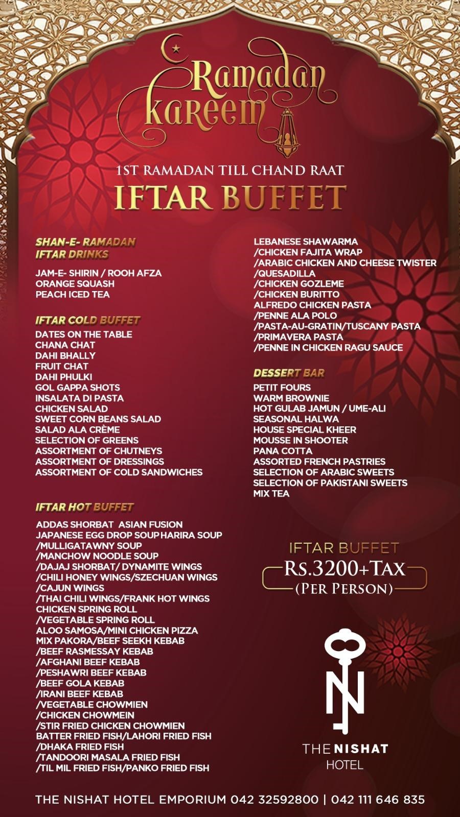 Nishat Hotel iftar Buffet Menu