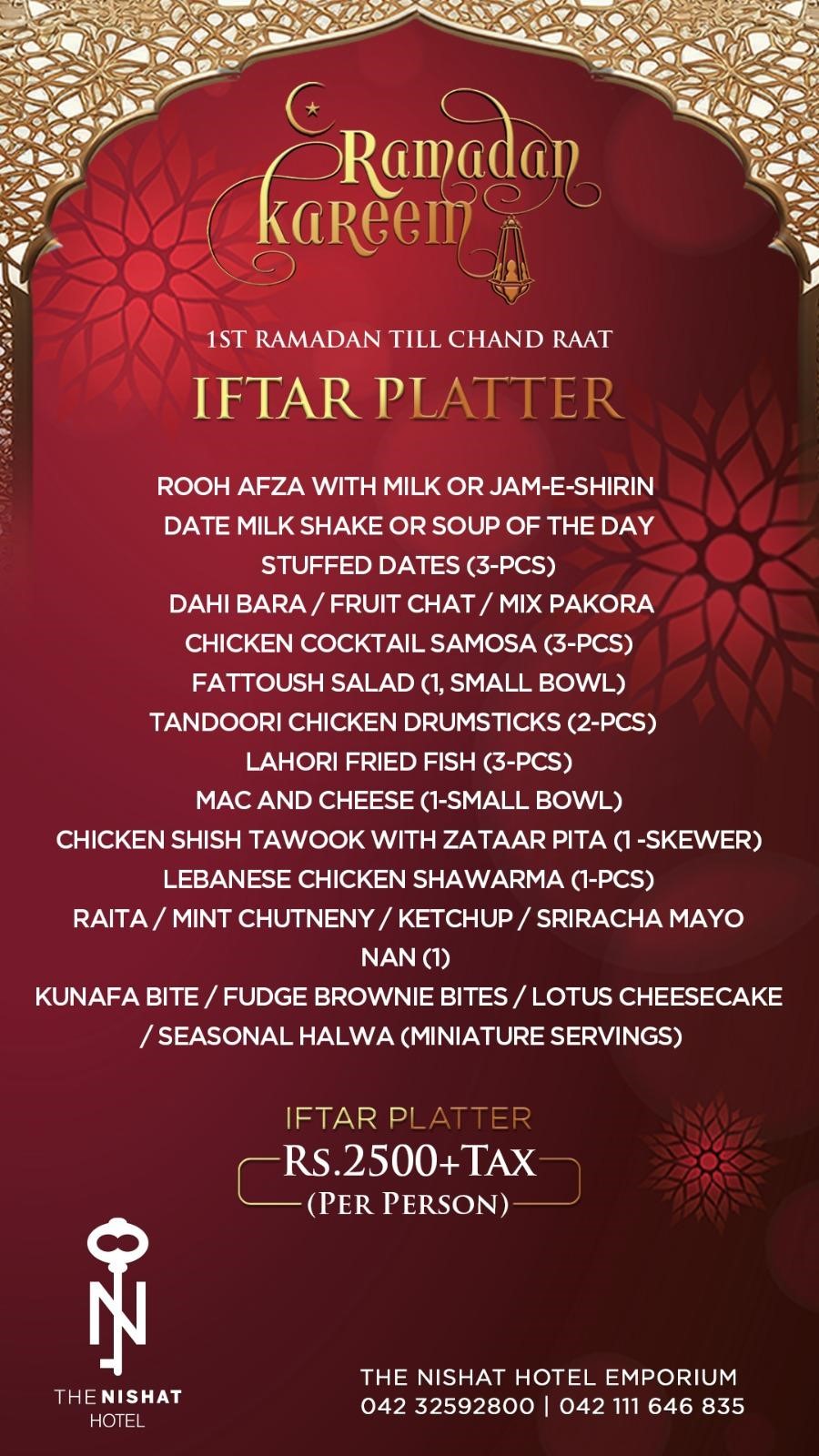 Nishat hotel iftar platter Menu