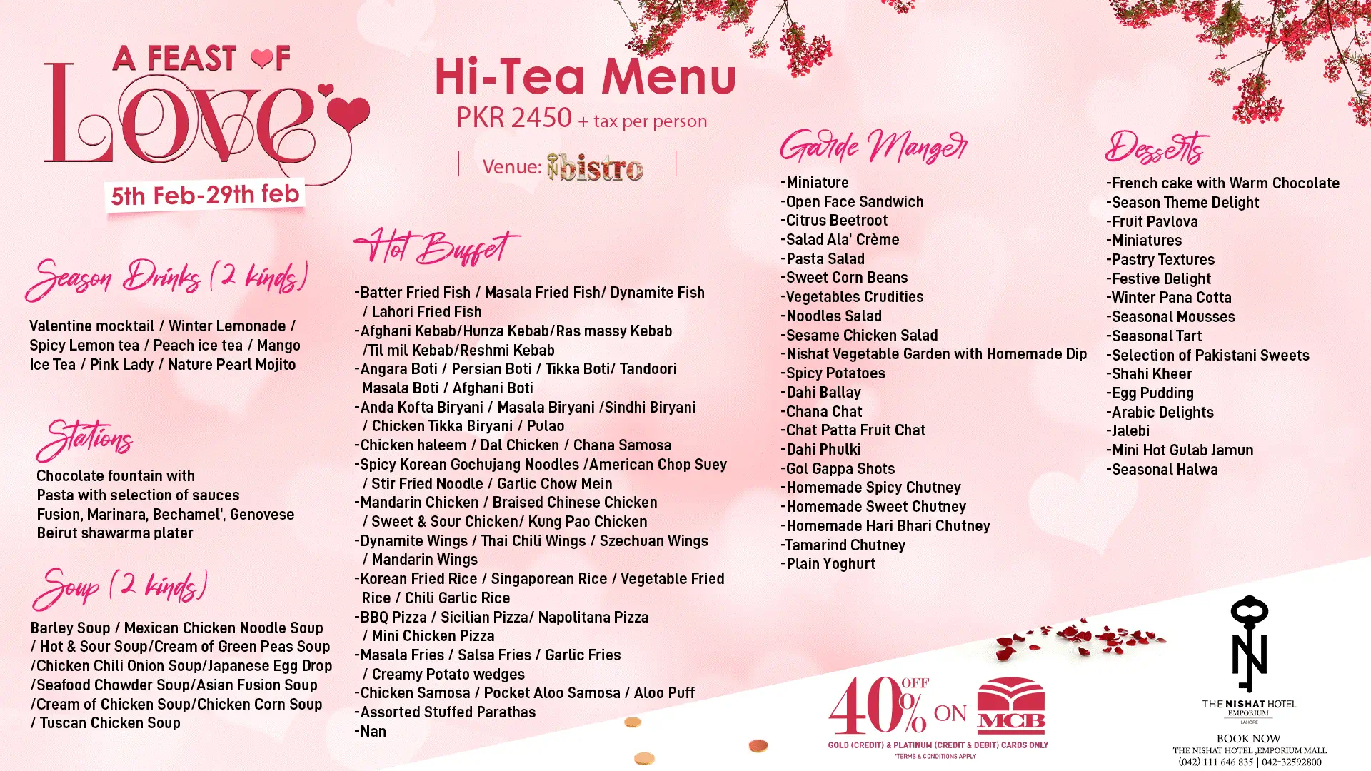 Nishat hotel hi-tea buffet menu