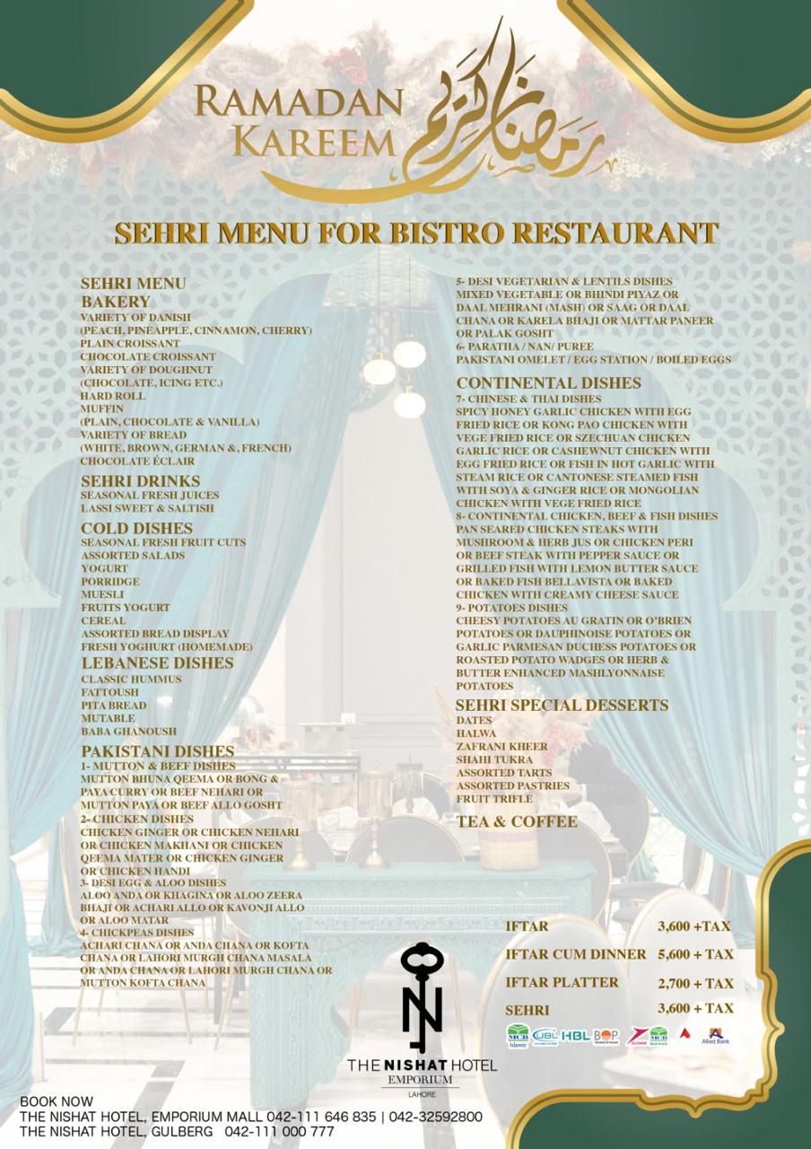 Nishat Sehri buffet menu